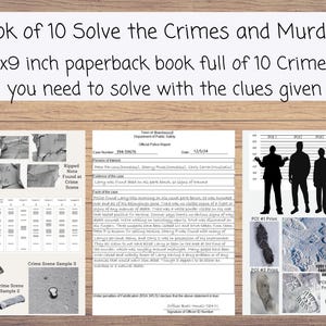Pu&ograve; includere: Un libro tascabile di 15 x 23 cm intitolato "Book of 10 Solve the Crimes and Murders". L'immagine mostra prove della scena del crimine, un rapporto di polizia e sagome di persone. Il libro contiene 10 crimini da risolvere.