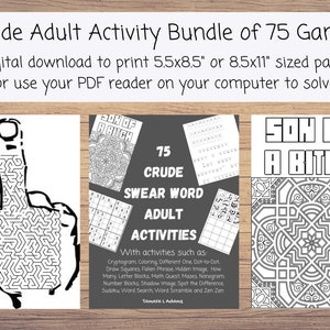 Druckbare 75 Vulgar Swear Wort Aktivitäten für Erwachsene Erwachsene Spiele Färbung, Wimmelbild, Mathe-Spiele, Labyrinthe, Finde den Unterschied, Sudoku, Word Searc