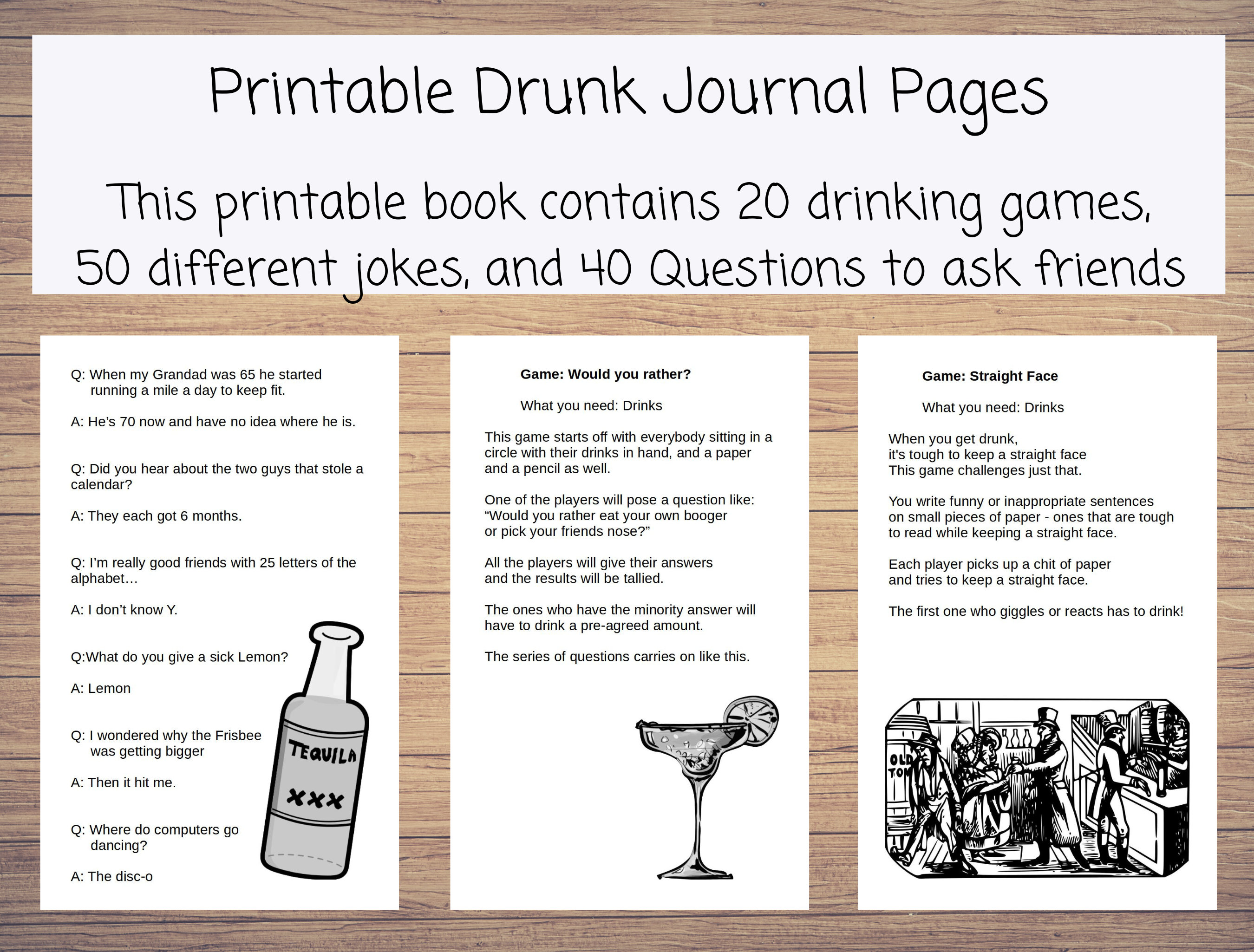 Instant Printable PDF Drinking Games, Hilarious Jokes, Fun Questions ...