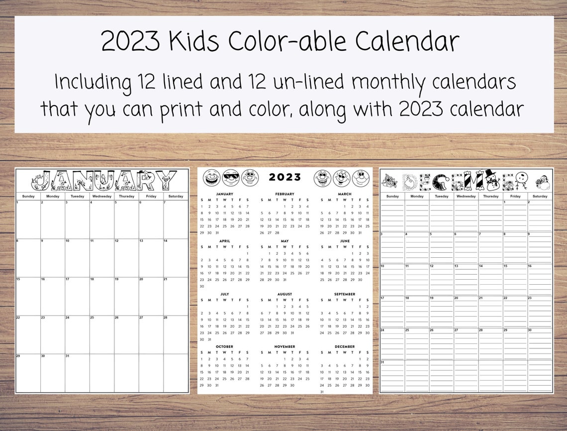 Kids Colorable Instant Download Printable Calendar January - Etsy