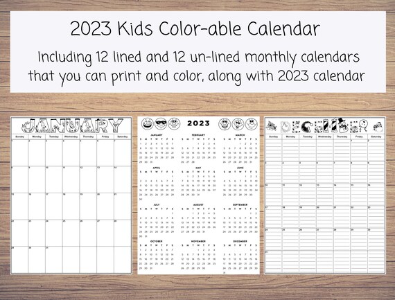 Kids Colorable Instant Download Printable Calendar January - Etsy