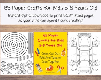 Direct afdrukbare PDF 65 papierknutsels voor kinderen van 5-8 jaar oud: kleur, uitknippen, vouwen, samenlijmen kinderactiviteiten, papieren pop en ruimteschepen