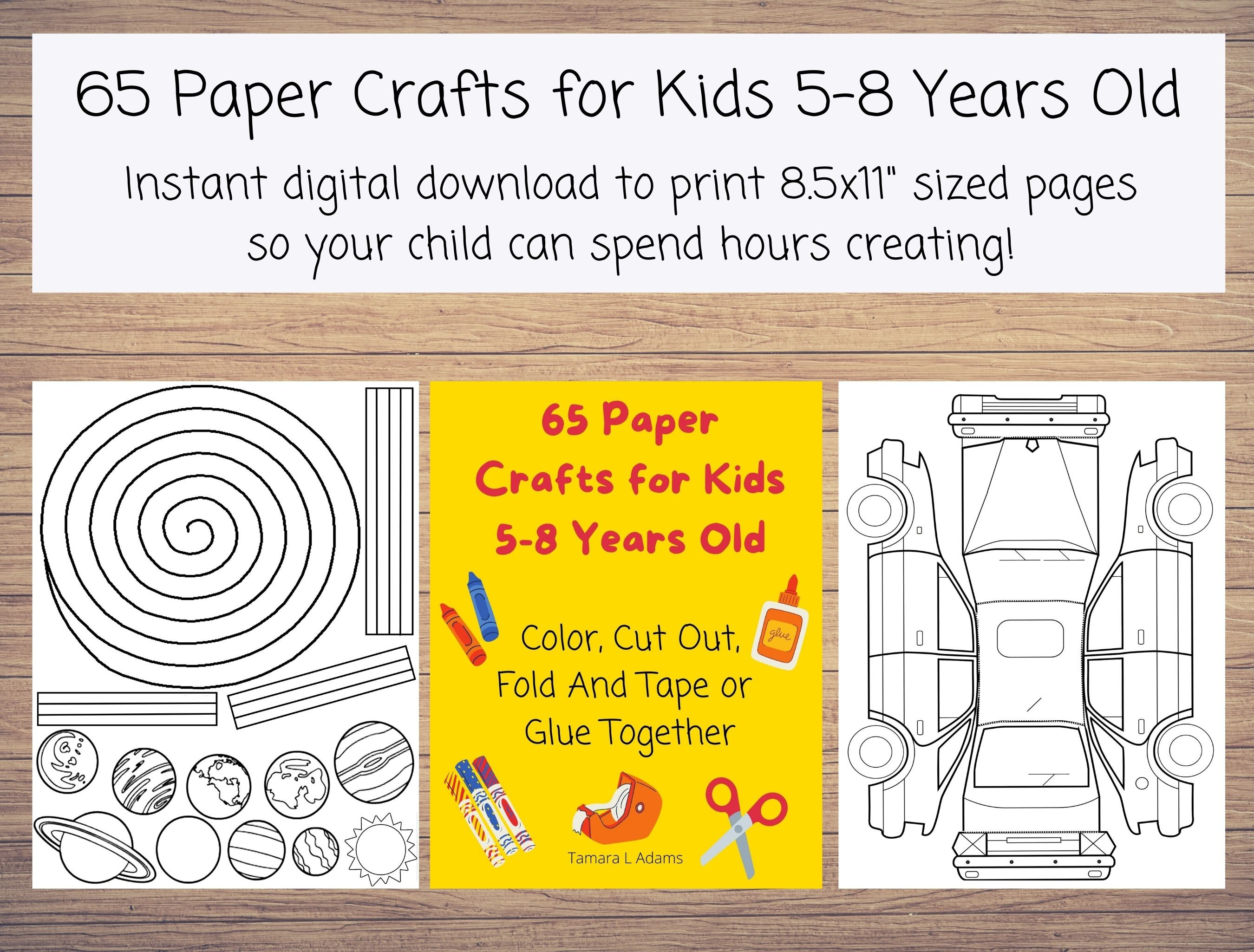 Instant Printable PDF 65 Paper Crafts for Kids 5-8 Years Old: Color