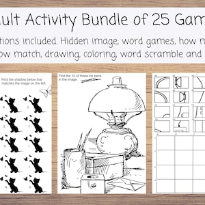 Adult Games Hidden Image, Word Games, How Many, Shadow Match, Drawing, Coloring, Word Scramble