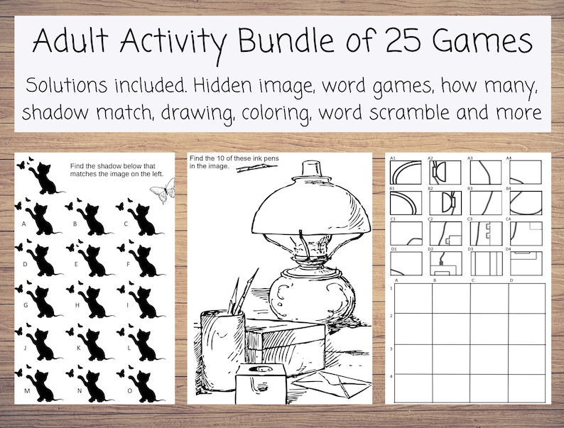 Adult Games Hidden Image, Word Games, How Many, Shadow Match, Drawing, Coloring, Word Scramble