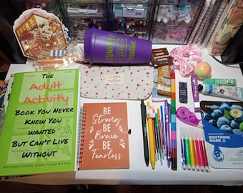 Relaxing Gift Box: 3 Books, Adult Activities, Journal and Word Search, plus Coloring, Sticker Scene Drinks, Pamper Set, Fun Pens and More