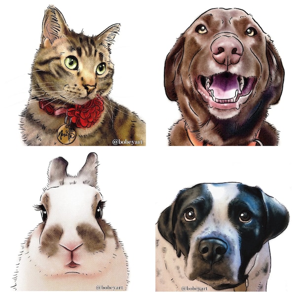 Mini Hand Drawn Portraits | Custom Illustrated Digital Pet Portrait | Social Media Profile Picture | Perfect Value Animal Gift