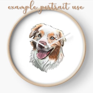 Puede incluir: Una ilustraci&oacute;n de acuarela de un perro pastor australiano con pelaje marr&oacute;n, blanco y tostado. El perro est&aacute; sonriendo con la lengua fuera. La ilustraci&oacute;n est&aacute; sobre un fondo blanco.
