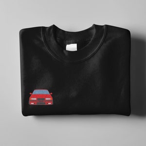 CAR SWEATSHIRT, Embroidered Sweater, Car Lover Gift, Comfortable Soft Cool Unisex Black Color Crewneck BWW E36 Red Car Gift for Cars Lovers
