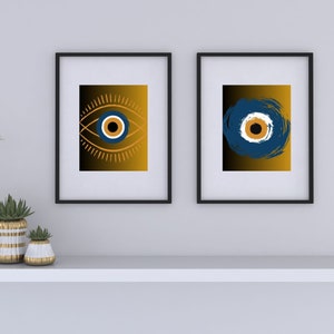 Conjunto de proteção contra mau-olhado de 2, impressão de mau-olhado, arte Nazar, mau-olhado turco, impressão de mau-olhado grego, decoração de mau-olhado, decoração de casa boho, impressão boho