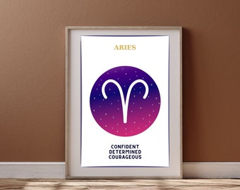 Aries Zodiac Wall Print Set, Zodiac Signs, Zodiac Facts, Astrology Art, Aries Sign, Astrology Wall Decor, Aries Zodiac Art Printable Poster