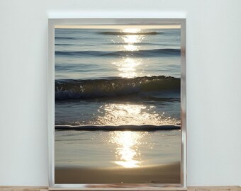 Decoración de cabaña de playa de verano, impresión de océano azul, fotografía de olas grandes, arte mural de playa imprimible, póster de olas y arena, fotografía de olas del océano