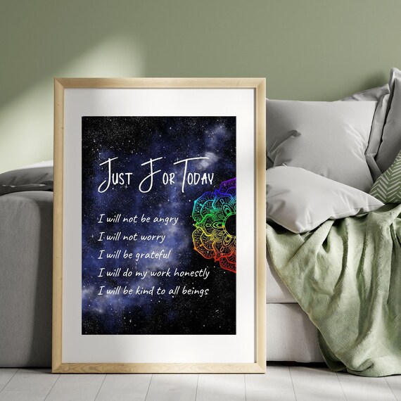 Just For Today Poster, Reiki 5 Principles Healing Wall Art, Motivational Quotes, Reiki Room Decor, Yoga Studio Wall Decor, Meditation Prints