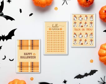 Halloween Decor Set of 3, Happy Halloween, Hello Pumpkin Print, Halloween Quote, Cute Fall Decor, Halloween Decoration, Halloween Poster