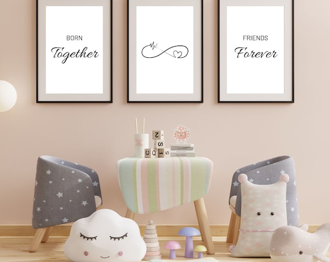 Parents Holding Twin Babies Line Art Set of 3 | Printable Twins Wall ...