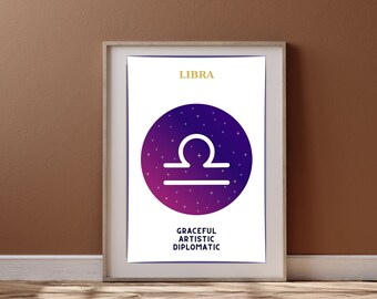 Weegschaal sterrenbeeld muur print set, sterrenbeeld feiten, astrologie kunst, weegschaal teken, astrologie muur decor, weegschaal sterrenbeeld kunst afdrukbare poster