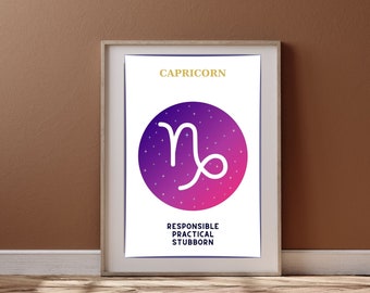 Capricorn Zodiac Sign Wall Print Set, Zodiac Facts, Astrology Art, Capricorn Sign, Astrology Wall Decor, Capricorn Zodiac Printable Poster