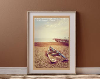 Impresión de citas motivacionales, póster inspirador, afirmaciones positivas diarias, decoración de yoga, arte bohemio para dormitorio, decoración del hogar con fotografía de playa