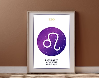 Leo Zodiac Sign Wall Print Set, Zodiac Facts, Astrology Art, Leo Sign, Astrology Wall Decor, Leo Zodiac Art Printable Poster, Leo Wall Art