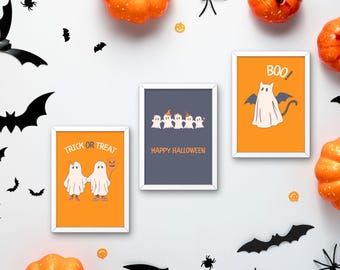 Halloween Decor Set of 3, Happy Halloween, Boo Sign, Halloween Quote, Cute Halloween Fall Decor, Halloween Decoration, Halloween Poster