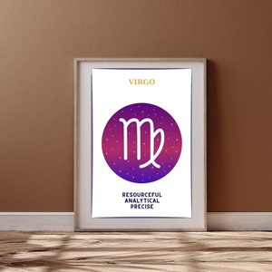 Virgo Zodiac Sign Wall Print Set, Zodiac Facts, Astrology Art, Virgo Sign, Astrology Wall Decor, Virgo Zodiac Art Printable Poster