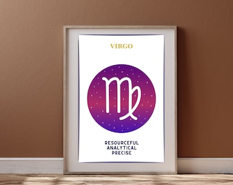 Virgo Zodiac Sign Wall Print Set, Zodiac Facts, Astrology Art, Virgo Sign, Astrology Wall Decor, Virgo Zodiac Art Printable Poster