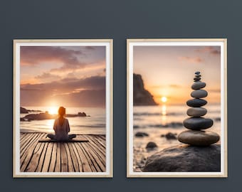 Meditation Set of 2 Prints, Meditation Wall Art, Yoga Studio Wall Decor, Bohemian Home Decor, Zen Poster, Yoga Print, Spiritual Art, Namaste