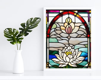 Póster de loto, impresión digital de flor de loto, decoración de pared espiritual, decoración bohemia para el hogar, arte de pared para estudio de yoga, decoración bohemia para dormitorio, impresión de Namaste