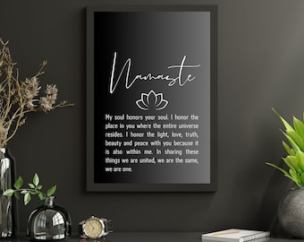 Poster Namaste, Yoga Wanddekoration, Namaste Print, Meditation Wandkunst, Boho Dekor, druckbare Grafik, schwarz weiß Prints, Minimal Art