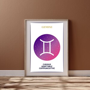 Gemini Zodiac Sign Wall Print Set, Zodiac Facts, Astrology Art, Gemini Sign, Astrology Wall Decor, Gemini Zodiac Art Printable Poster