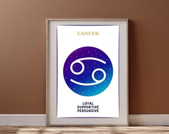 Cancer Zodiac Sign Wall Print Set, Zodiac Facts, Astrology Art, Cancer Sign, Astrology Wall Decor, Cancer Zodiac Art Printable Poster