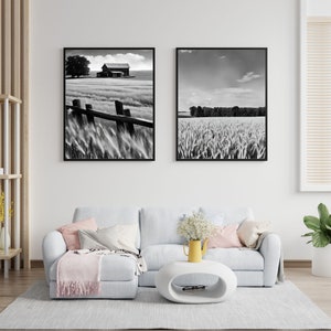Boerderij prints set van 2, tarweveld print, landhuis muur decor, landschap muur kunst, rustieke keuken botanische posters, afdrukbare kunst