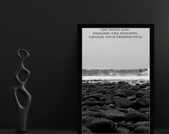 Cita motivacional, póster inspirador, afirmaciones positivas diarias, decoración de yoga, arte para el dormitorio, fotografía de surfistas en Rocky Trestles Beach