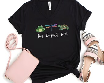 Frog Dragonfly Turtle V-Neck Shirt Coded Anti-Trump Graphic Tee | Bella + Canvas Unisex V-Neck Protest T-Shirt | FDT Political Statement Tee