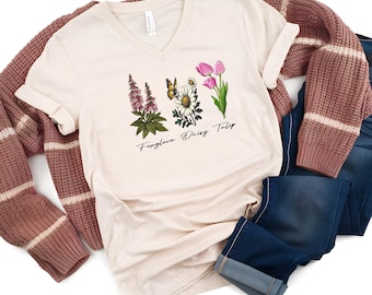 Foxglove Daisy Tulip Shirt – Coded Anti-Trump Tee | Bella + Canvas Unisex V-Neck or Crew Neck | FDT Floral Protest Graphic Shirt