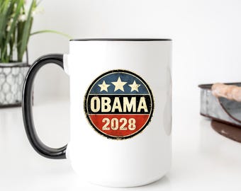 OBAMA 2028 Mug – 15oz Ceramic Coffee Cup – Funny Political Gift – Retro Obama Design – Democrat Humor