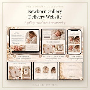 Newborn Gallery Delivery Website Template for Photographers, Editable Canva, Desktop and Mobile