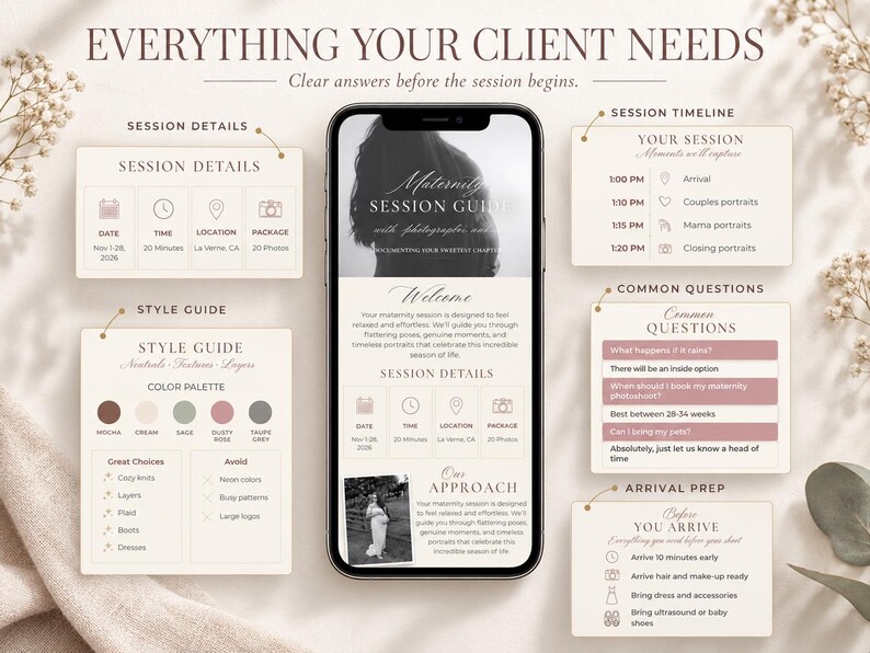 Client Guide/faq Page Example Maternity Photography Client Guide Canva Website | Mobile Scroll ...