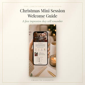 Christmas Mini Session Client Guide, Neutral Cream Mobile Scroll Canva Template for Photographers, Holiday Welcome Guide
