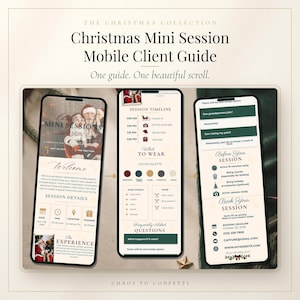 Christmas Mini Session Mobile Client Guide, Scrolling Canva Template for Photographers, Evergreen