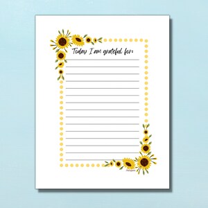 Gratitud Diario Estacionario-Girasol Estacionario-Floral Estacionario-Papel-Descarga Digital-Memo-8.5x11-Papel de escritura de cartas botánicas