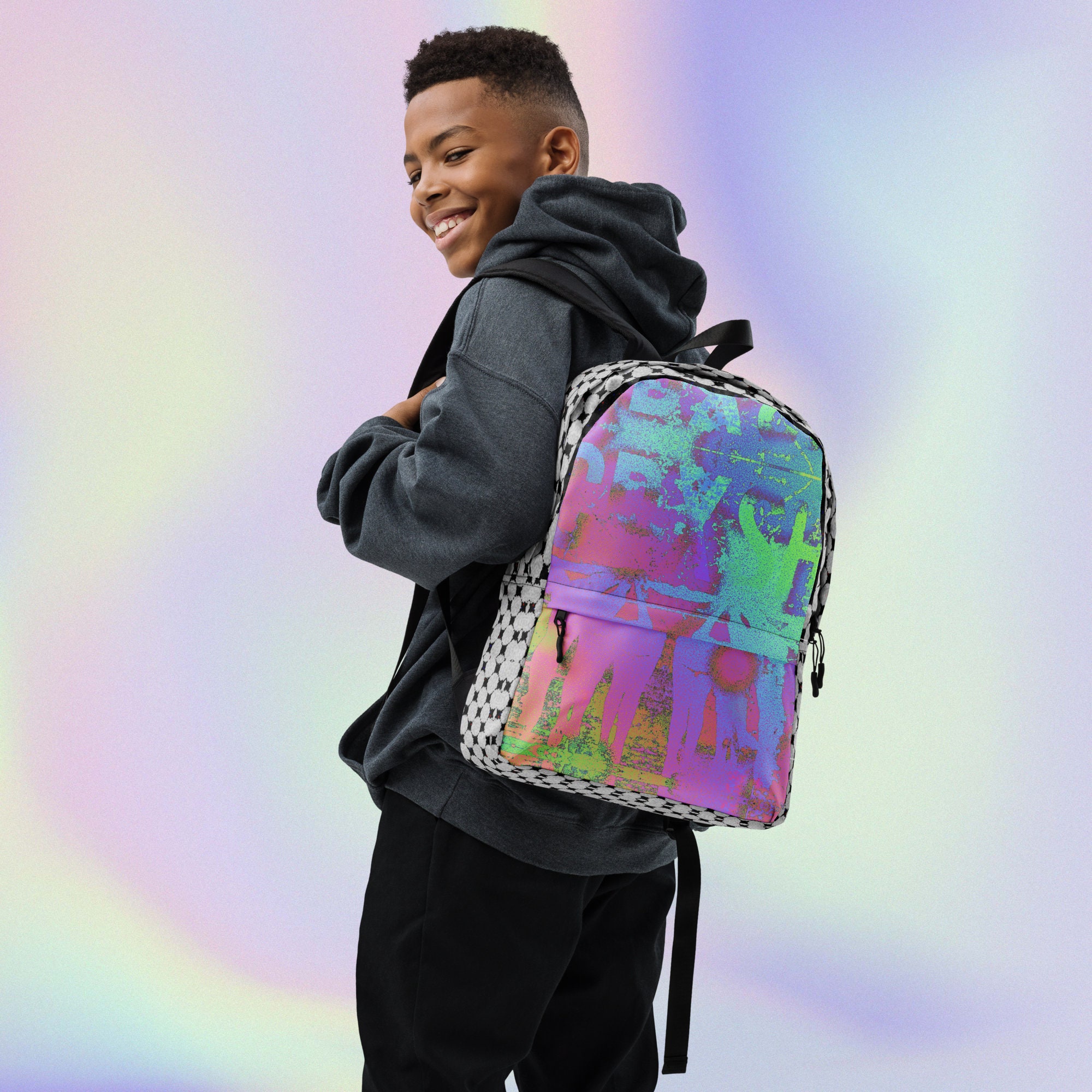 Sprayground Kid Kids' Melting-check Logo-print Backpack In Grey
