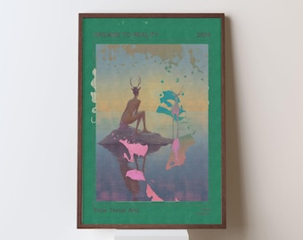 Vibrant Reflection Poster – Psychedelic Abstract Wall Art, Ethereal Decor, Ancient Mythology Nature Spirit Print, Custom Colors Available