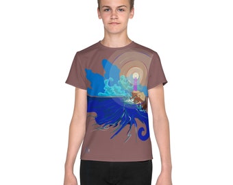 Youth t-shirt, Title: Rays on Waves, (Lighthouse)