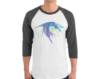 3/4 sleeve raglan shirt, Title: Out of the Barrel (Surfer)