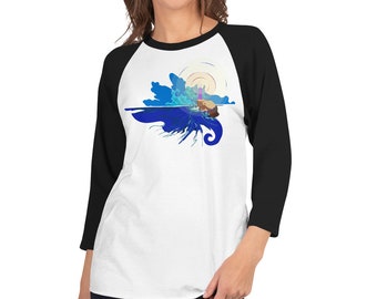 3/4 sleeve raglan shirt, Title: Rayes on Waves, (Lighthouse)
