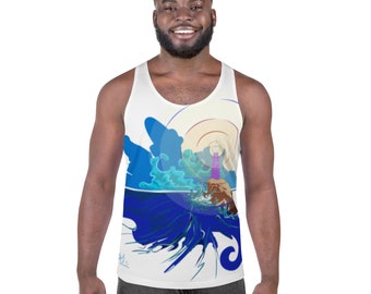 Tank Top, Title: Rays on Waves (Lighthouse)