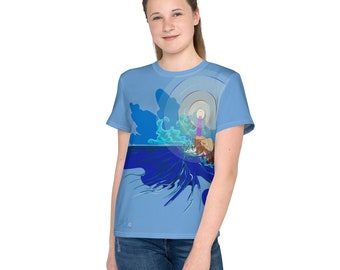 Youth t-shirt, Title: Rays on Waves, (Lighthouse)