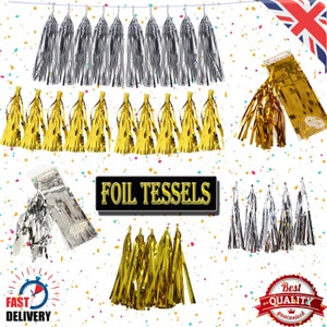 DIY foil tassels gold and silver colour tassel garland home party decoration balloon tails birthday wedding Christmas anniversary