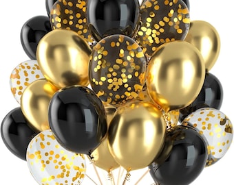 12" PROM 2023 Balloons High School Uni Grad Gold & Black Party Decor Balloons